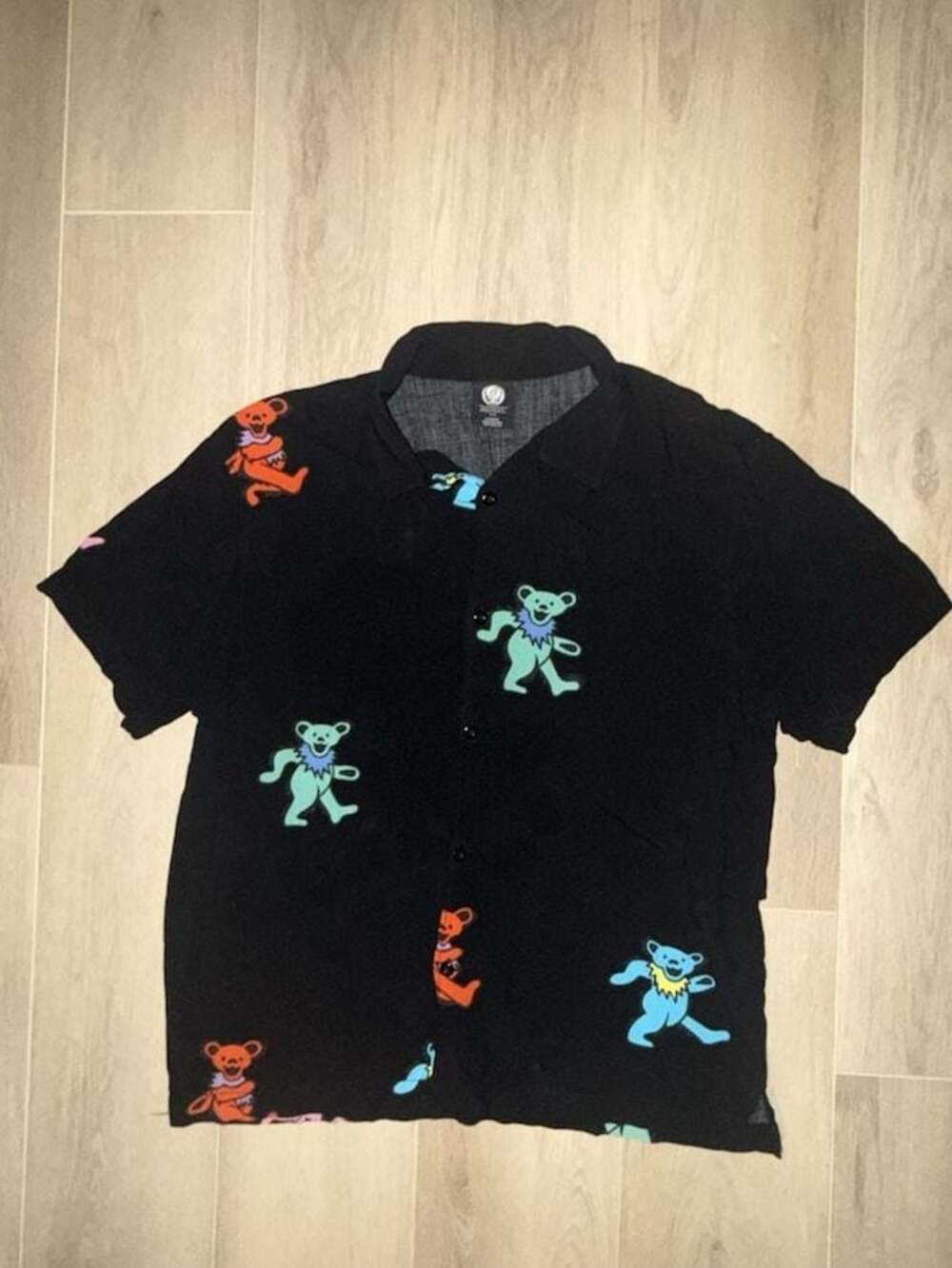 Grateful Dead Button Up Shirt Mens M Black Bears All Over Print Short Sleeve